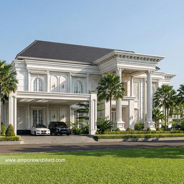 Desain Tampak Depan 2 Rumah Klasik 2 Lantai Bapak EWN II di Banten