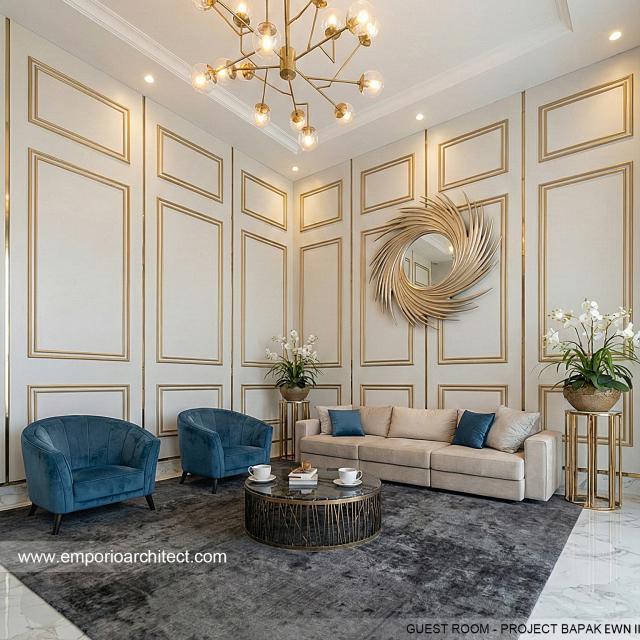 Desain Ruang Tamu Rumah Klasik 2 Lantai Bapak EWN II di Banten