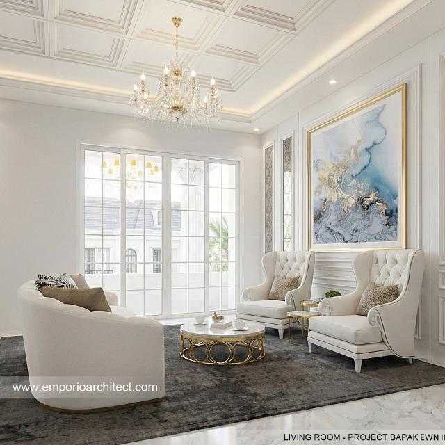 Desain Ruang Keluarga Rumah Klasik 2 Lantai Bapak EWN II di Banten