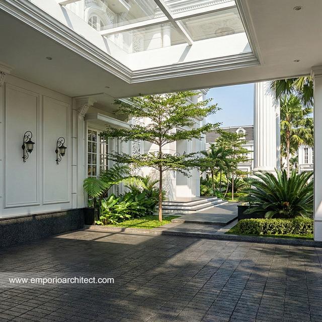 Desain Tampak Detail Depan 2 Rumah Klasik 2 Lantai Bapak EWN II di Banten