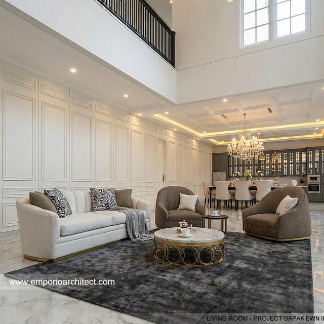 Desain Ruang Keluarga Rumah Klasik 2 Lantai Bapak EWN II di Banten