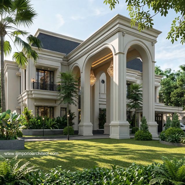 Desain Tampak Depan 3 Rumah Klasik 2 Lantai Ibu MN di Aceh
