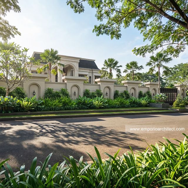Desain Tampak Depan Dengan Pagar Rumah Klasik 2 Lantai Ibu MN di Aceh