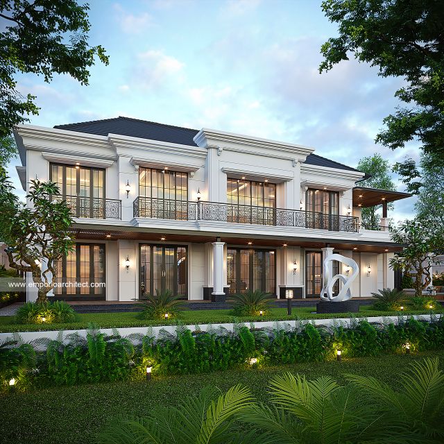 Desain Tampak Belakang Rumah Klasik 2 Lantai Bapak YMN di Kotamobagu, Sulawesi Utara