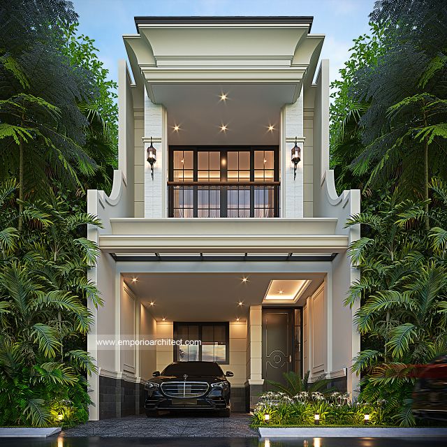 Desain Tampak Depan 3 Rumah Klasik 2 Lantai Ibu RTH di Pondok Cabe, Tangerang Selatan
