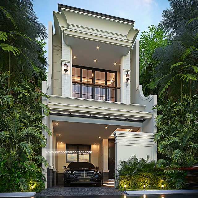Desain Tampak Depan 4 Rumah Klasik 2 Lantai Ibu RTH di Pondok Cabe, Tangerang Selatan