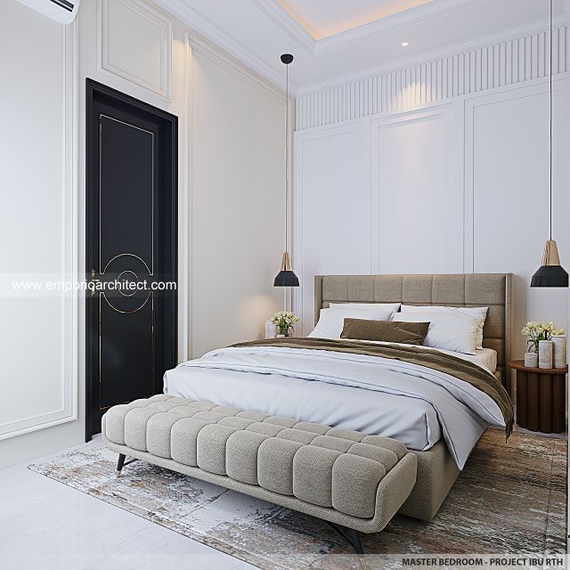 Desain Kamar Tidur Utama Rumah Klasik 2 Lantai Ibu RTH di Pondok Cabe, Tangerang Selatan