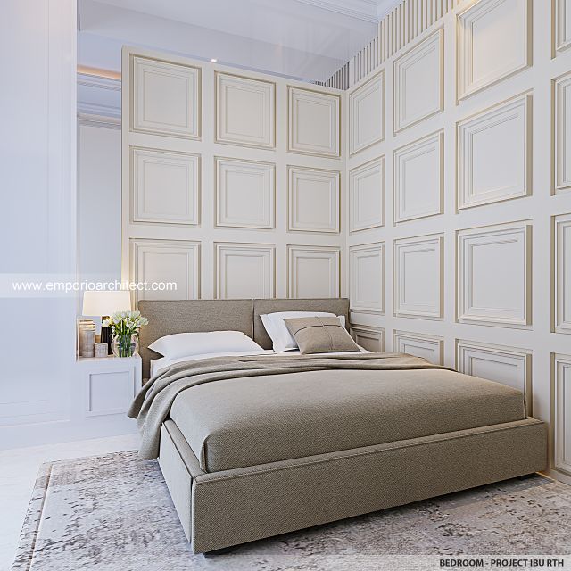 Desain Kamar Tidur Rumah Klasik 2 Lantai Ibu RTH di Pondok Cabe, Tangerang Selatan