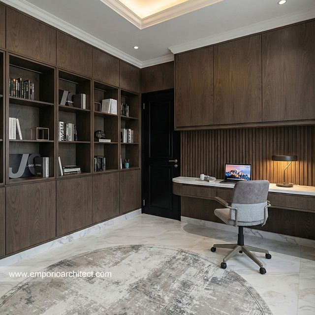 Desain Ruang Kerja (Kantor) Rumah Klasik 2 Lantai Bapak INR dan Ibu NBL di Jakarta Timur