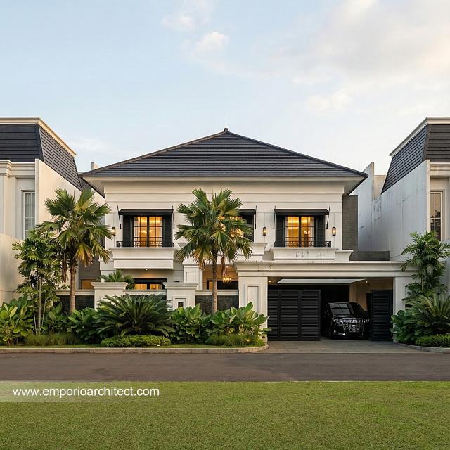 Desain Tampak Depan 2 Rumah Klasik 2 Lantai Bapak INR dan Ibu NBL di Jakarta Timur