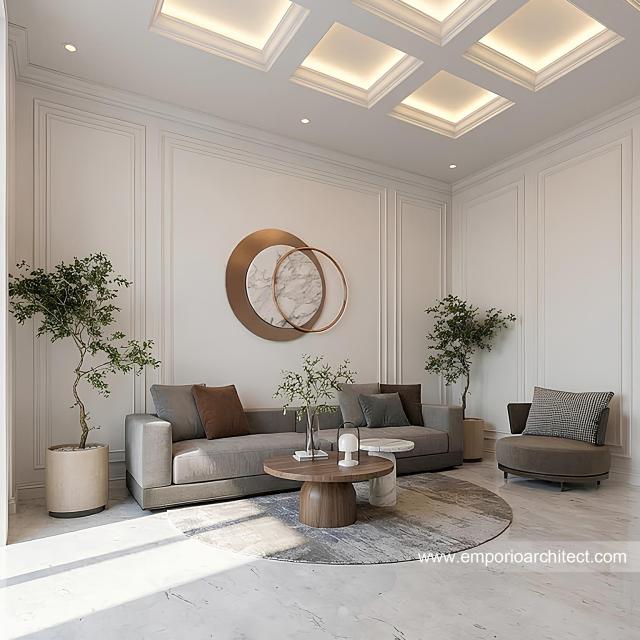 Desain Ruang Tamu Rumah Klasik 2 Lantai Bapak INR dan Ibu NBL di Jakarta Timur