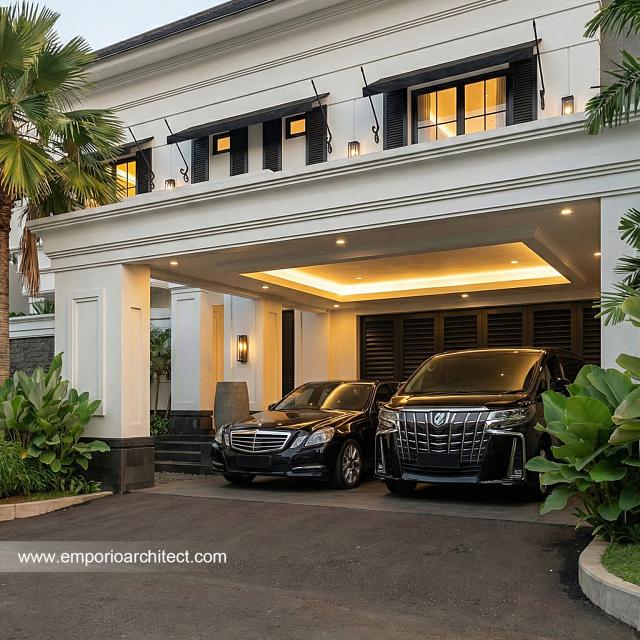 Desain Tampak Detail Depan Rumah Klasik 2 Lantai Bapak INR dan Ibu NBL di Jakarta Timur