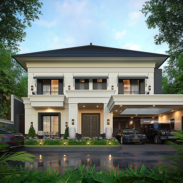 Desain Tampak Depan Rumah Klasik 2 Lantai Bapak INR dan Ibu NBL di Jakarta Timur