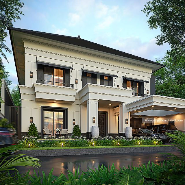 Desain Tampak Depan 3 Rumah Klasik 2 Lantai Bapak INR dan Ibu NBL di Jakarta Timur
