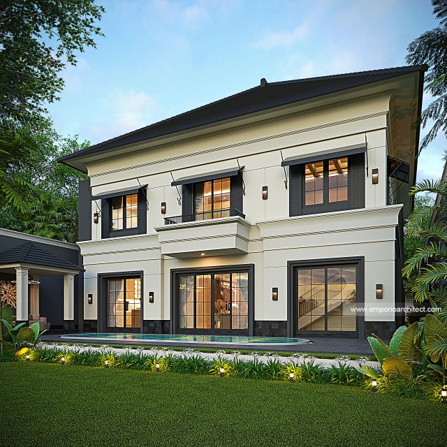 Desain Tampak Belakang Rumah Klasik 2 Lantai Bapak INR dan Ibu NBL di Jakarta Timur