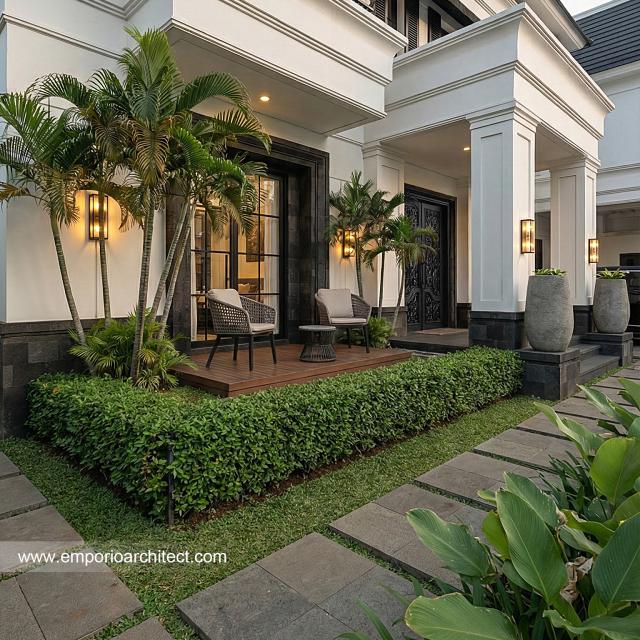 Desain Tampak Detail Depan 3 Rumah Klasik 2 Lantai Bapak INR dan Ibu NBL di Jakarta Timur