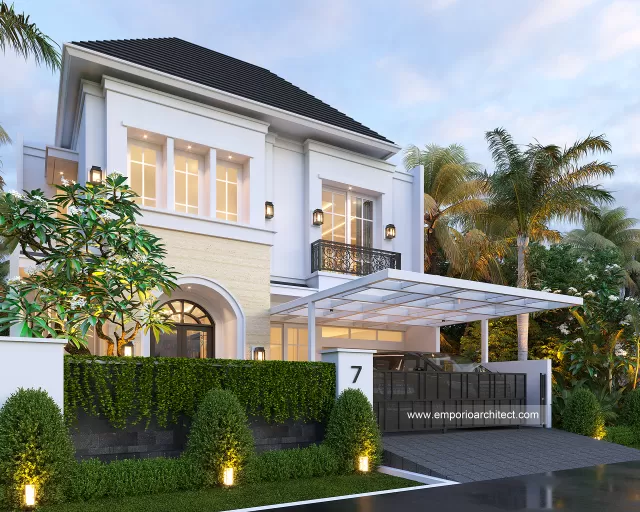 Desain Rumah Klasik 2 Lantai Bapak Juni di Jakarta Selatan - Tampak Depan Dengan Pagar
