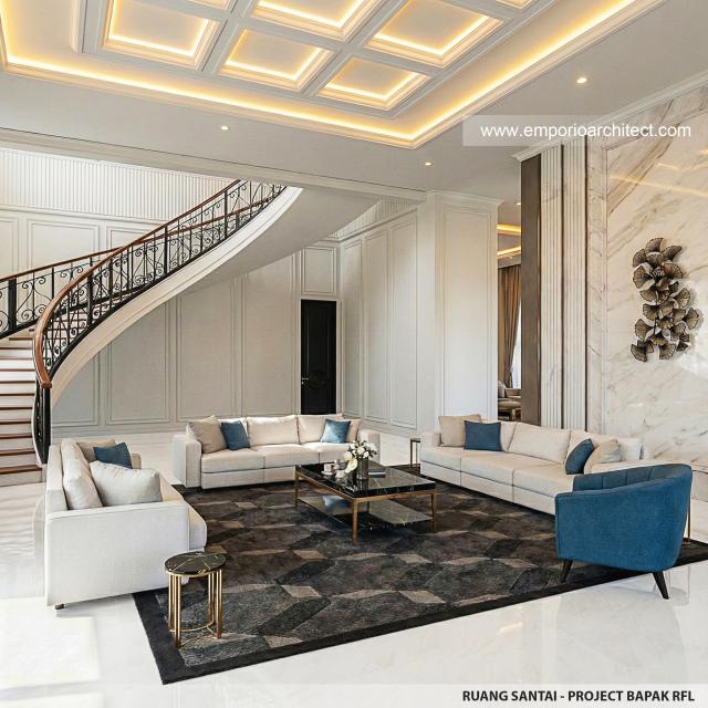 Desain Ruang Santai Rumah Klasik 2 Lantai Bapak RFL di Samarinda