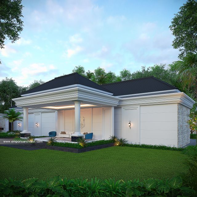 Desain Tampak Belakang Garasi Rumah Klasik 2 Lantai Bapak RFL di Samarinda