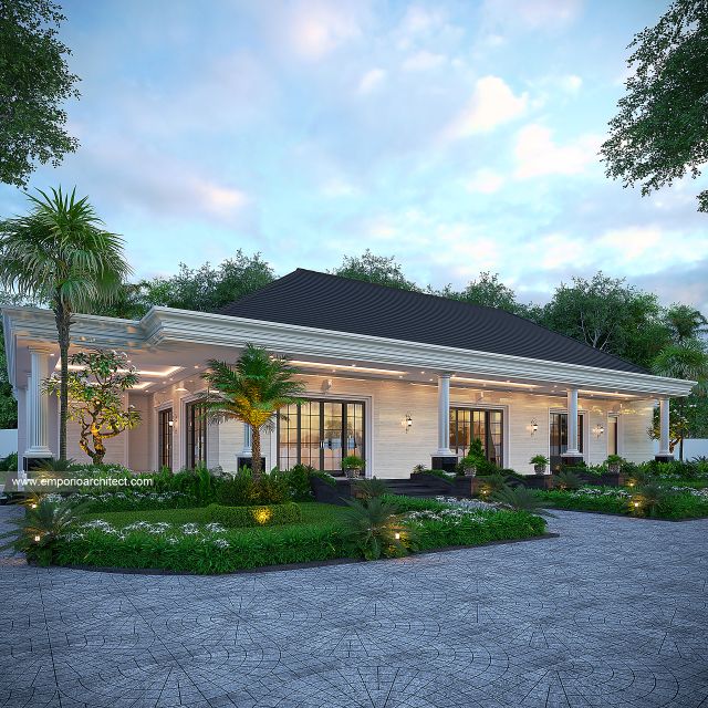 Desain Tampak Depan Aula 2 Rumah Klasik 2 Lantai Bapak RFL di Samarinda
