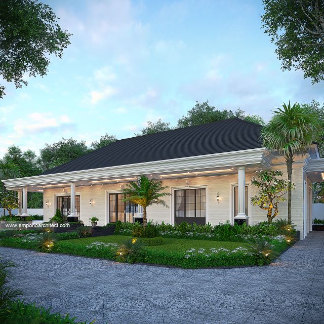 Desain Tampak Depan Aula 3 Rumah Klasik 2 Lantai Bapak RFL di Samarinda