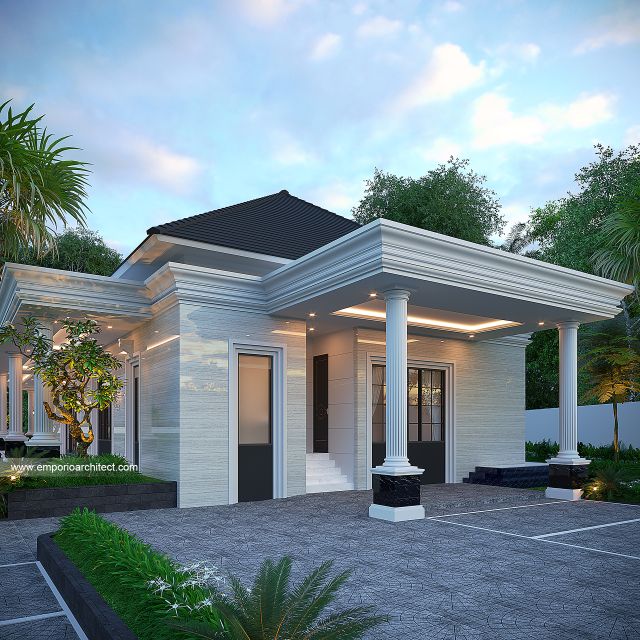 Desain Tampak Samping Aula Rumah Klasik 2 Lantai Bapak RFL di Samarinda