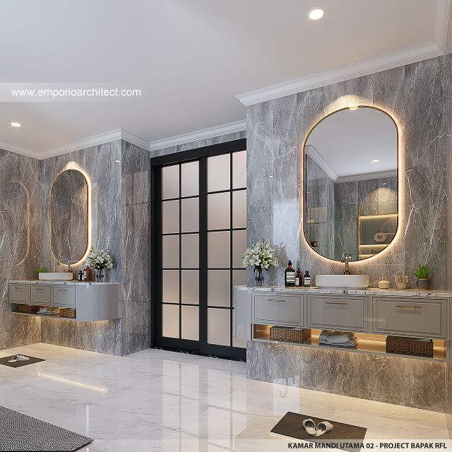 Desain Kamar Mandi Utama 1 Rumah Klasik 2 Lantai Bapak RFL di Samarinda