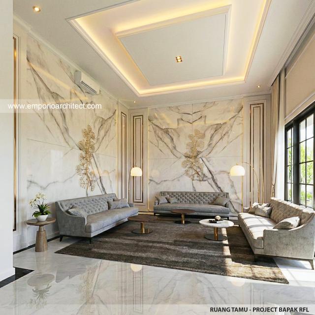 Desain Ruang Tamu Rumah Klasik 2 Lantai Bapak RFL di Samarinda