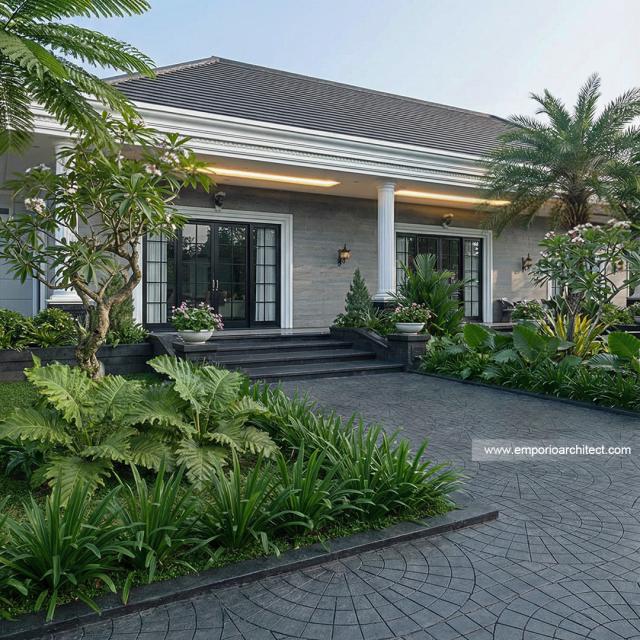 Desain Tampak Detail Aula Rumah Klasik 2 Lantai Bapak RFL di Samarinda