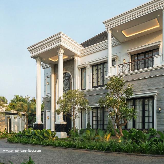 Desain Tampak Samping Kiri Rumah Klasik 2 Lantai Bapak RFL di Samarinda