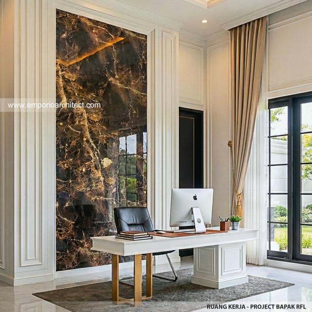 Desain Ruang Kerja Rumah Klasik 2 Lantai Bapak RFL di Samarinda