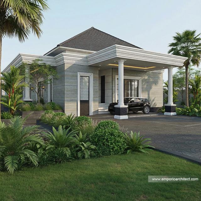 Desain Tampak Samping Kanan Aula Rumah Klasik 2 Lantai Bapak RFL di Samarinda