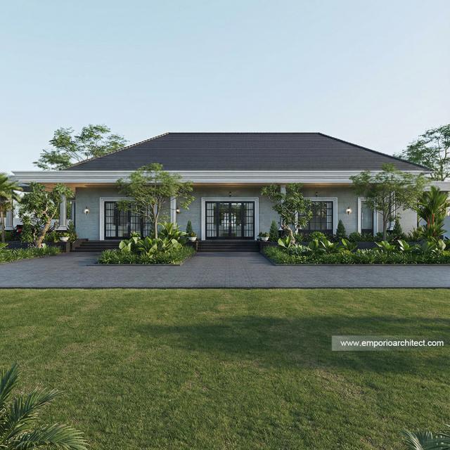 Desain Tampak Depan Aula Rumah Klasik 2 Lantai Bapak RFL di Samarinda