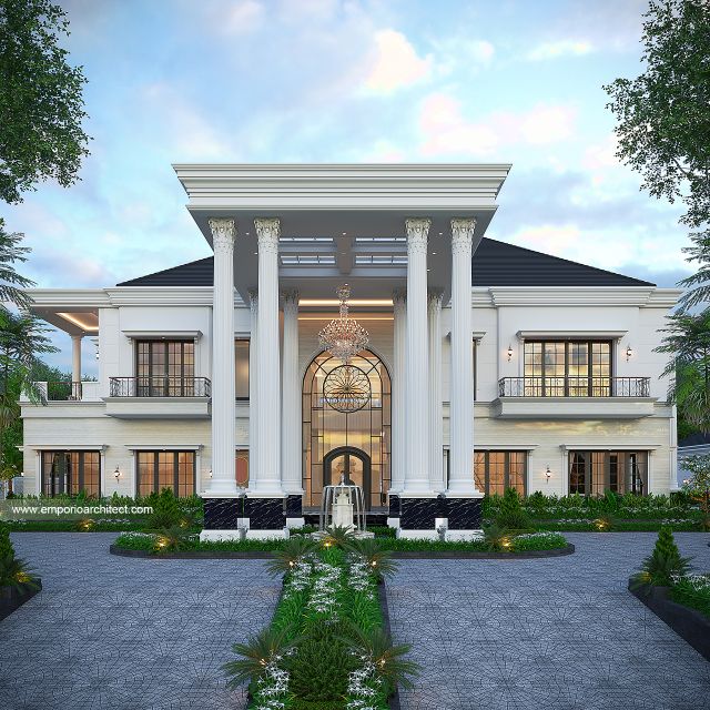 Desain Tampak Depan Rumah Klasik 2 Lantai Bapak RFL di Samarinda