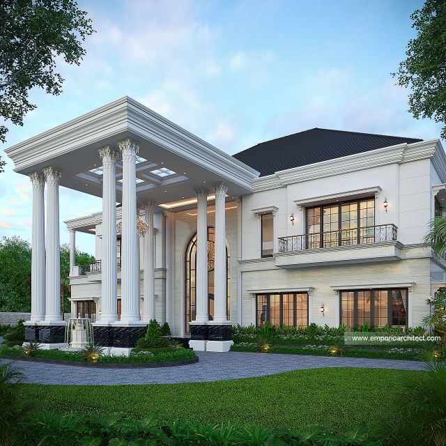 Desain Tampak Depan 2 Rumah Klasik 2 Lantai Bapak RFL di Samarinda