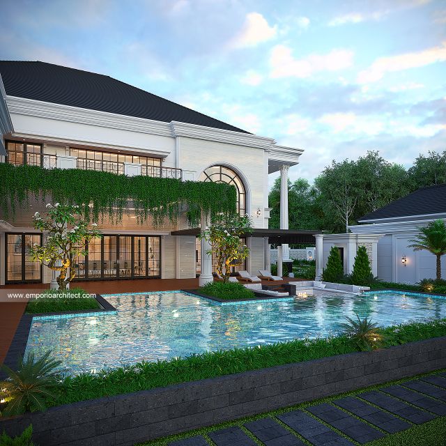 Desain Tampak Detail Belakang Rumah Klasik 2 Lantai Bapak RFL di Samarinda