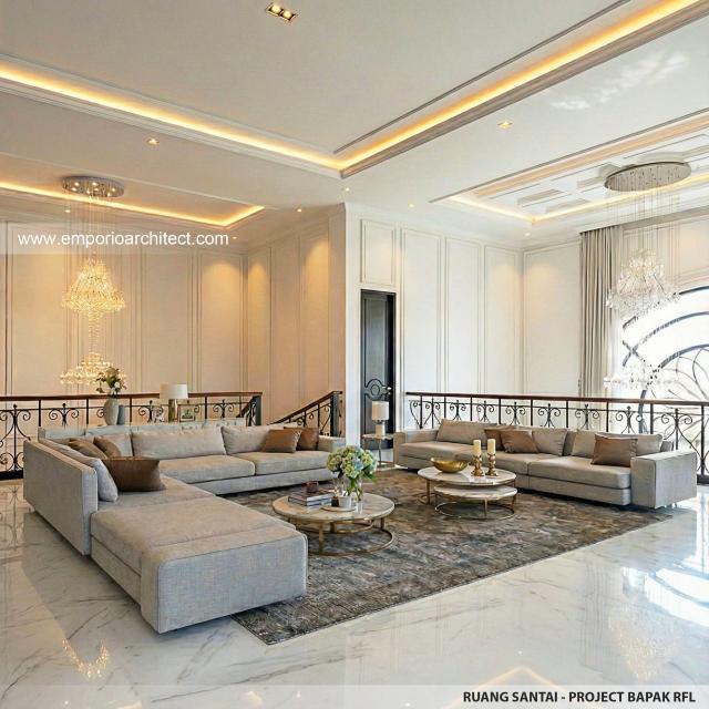 Desain Ruang Santai Rumah Klasik 2 Lantai Bapak RFL di Samarinda