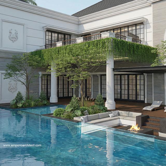 Desain Tampak Detail Belakang 3 Rumah Klasik 2 Lantai Bapak RFL di Samarinda