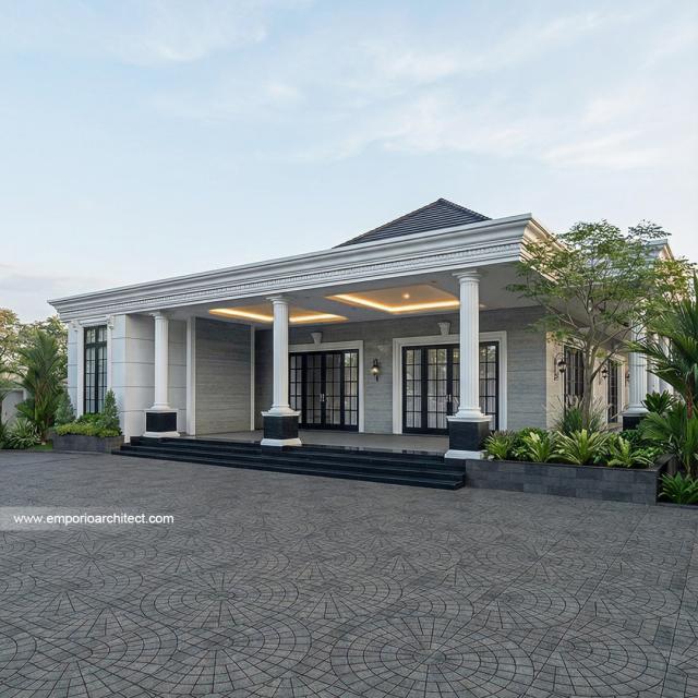 Desain Tampak Samping Kiri Aula Rumah Klasik 2 Lantai Bapak RFL di Samarinda