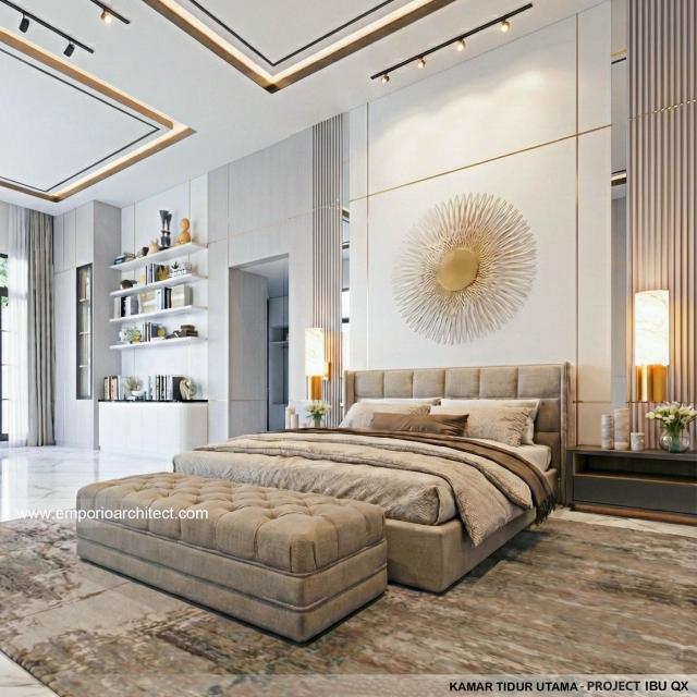 Desain Kamar Tidur Utama Rumah Klasik 2 Lantai Ibu QX di Jakarta