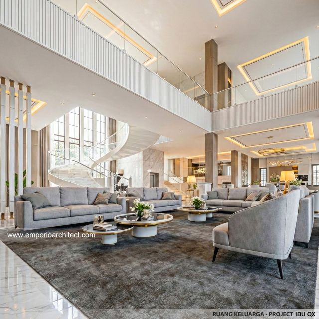 Desain Ruang Keluarga Rumah Klasik 2 Lantai Ibu QX di Jakarta