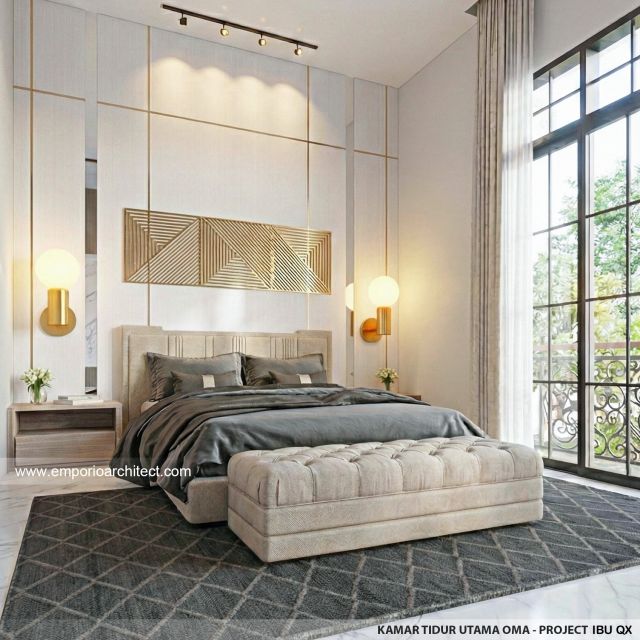 Desain Kamar Tidur Utama Rumah Klasik 2 Lantai Ibu QX di Jakarta