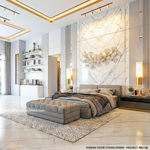 Desain Kamar Tidur Utama Rumah Klasik 2 Lantai Ibu QX di Jakarta
