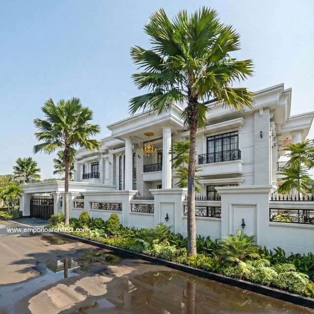 Desain Tampak Depan 3 Rumah Klasik 2 Lantai Ibu QX di Jakarta