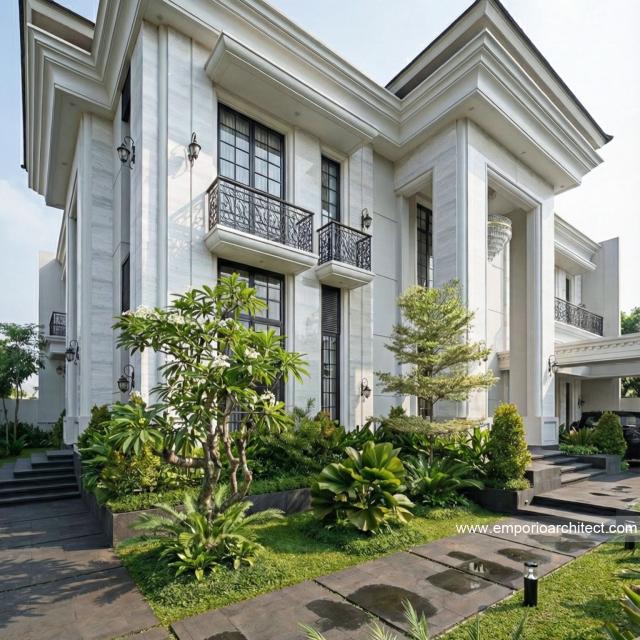 Desain Tampak Detail Depan Rumah Klasik 2 Lantai Ibu BTT di Palembang