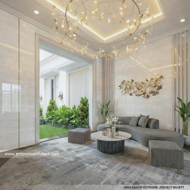 Desain Area Santai Outdoor Rumah Klasik 2 Lantai Ibu BTT di Palembang