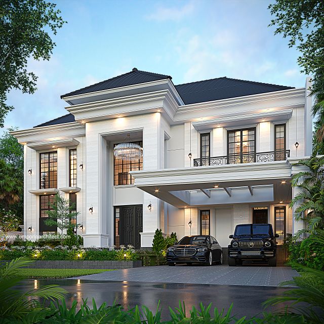 Desain Tampak Depan 2 Rumah Klasik 2 Lantai Ibu BTT di Palembang