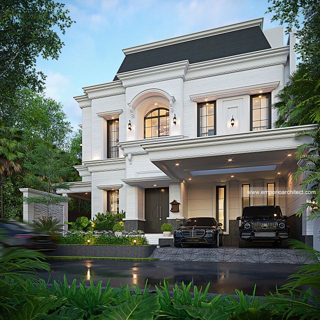 Desain Tampak Depan 2 Rumah Klasik 2 Lantai Bapak ATN di Sunter, Jakarta Utara