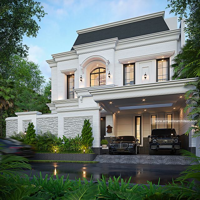 Desain Tampak Depan Dengan Pagar Rumah Klasik 2 Lantai Bapak ATN di Sunter, Jakarta Utara