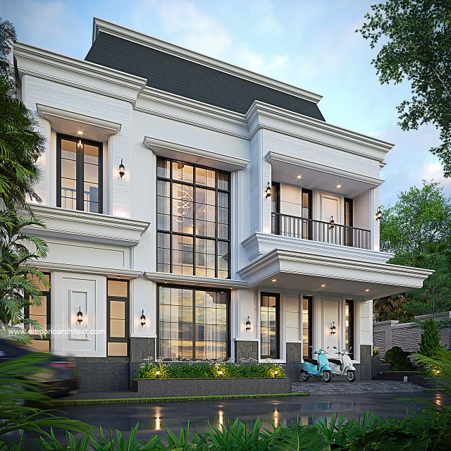 Desain Tampak Samping Rumah Klasik 2 Lantai Bapak ATN di Sunter, Jakarta Utara
